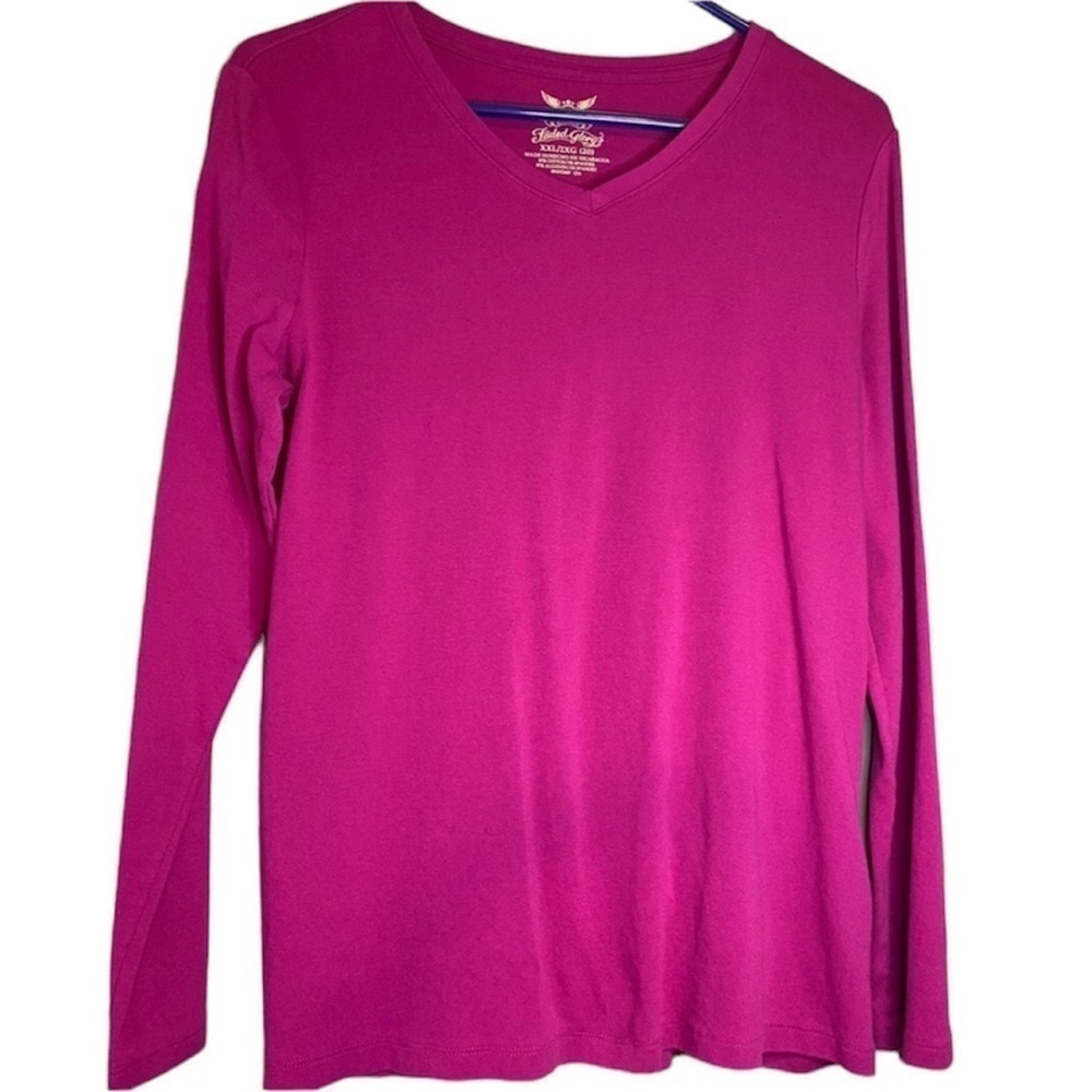 Faded Glory top shirt pullover long sleeve v neck woman’s pink T-shirt 2X H-17